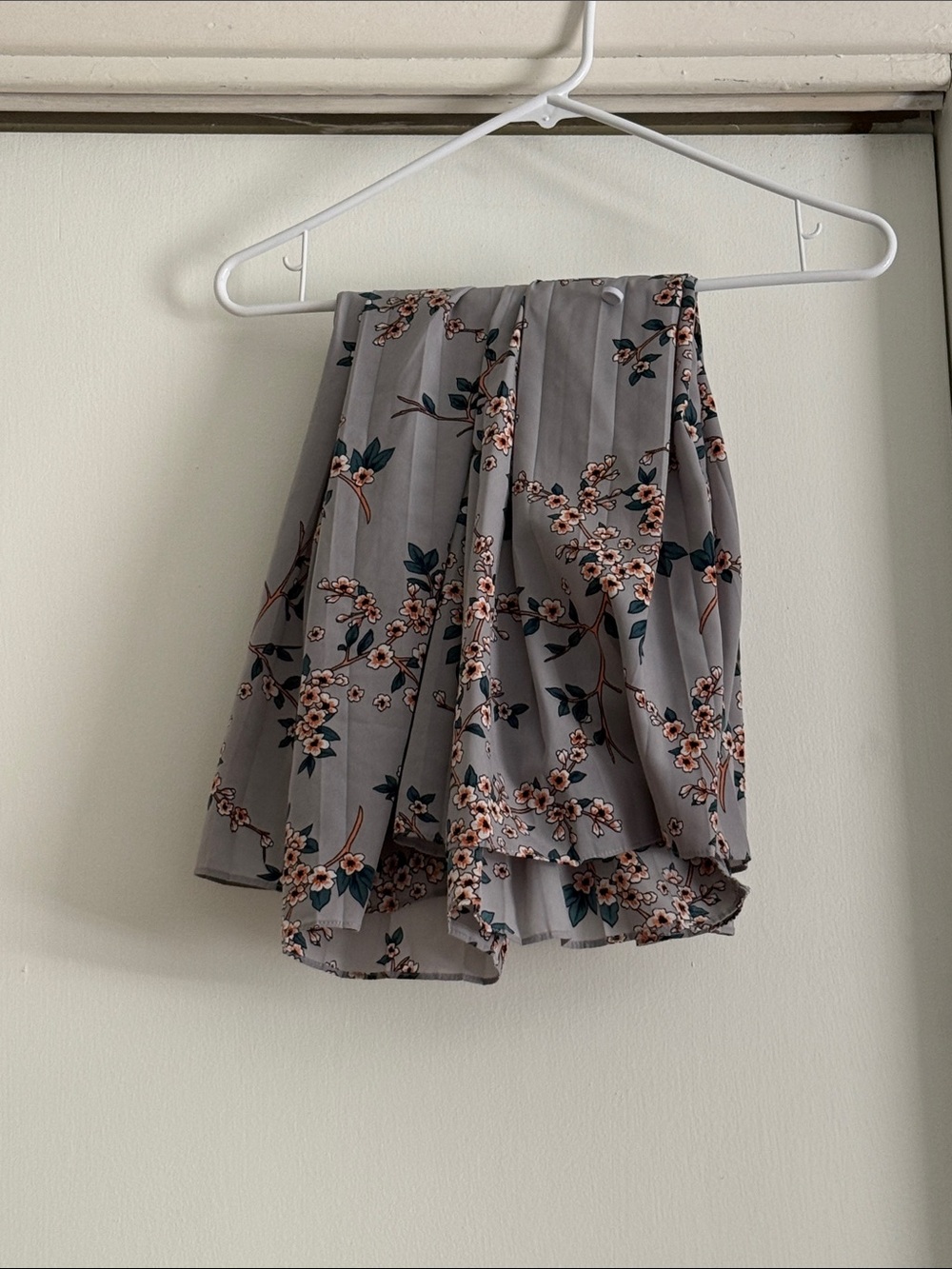Banana Republic Gray Floral Midi Skirt with Pink Blossom Accents